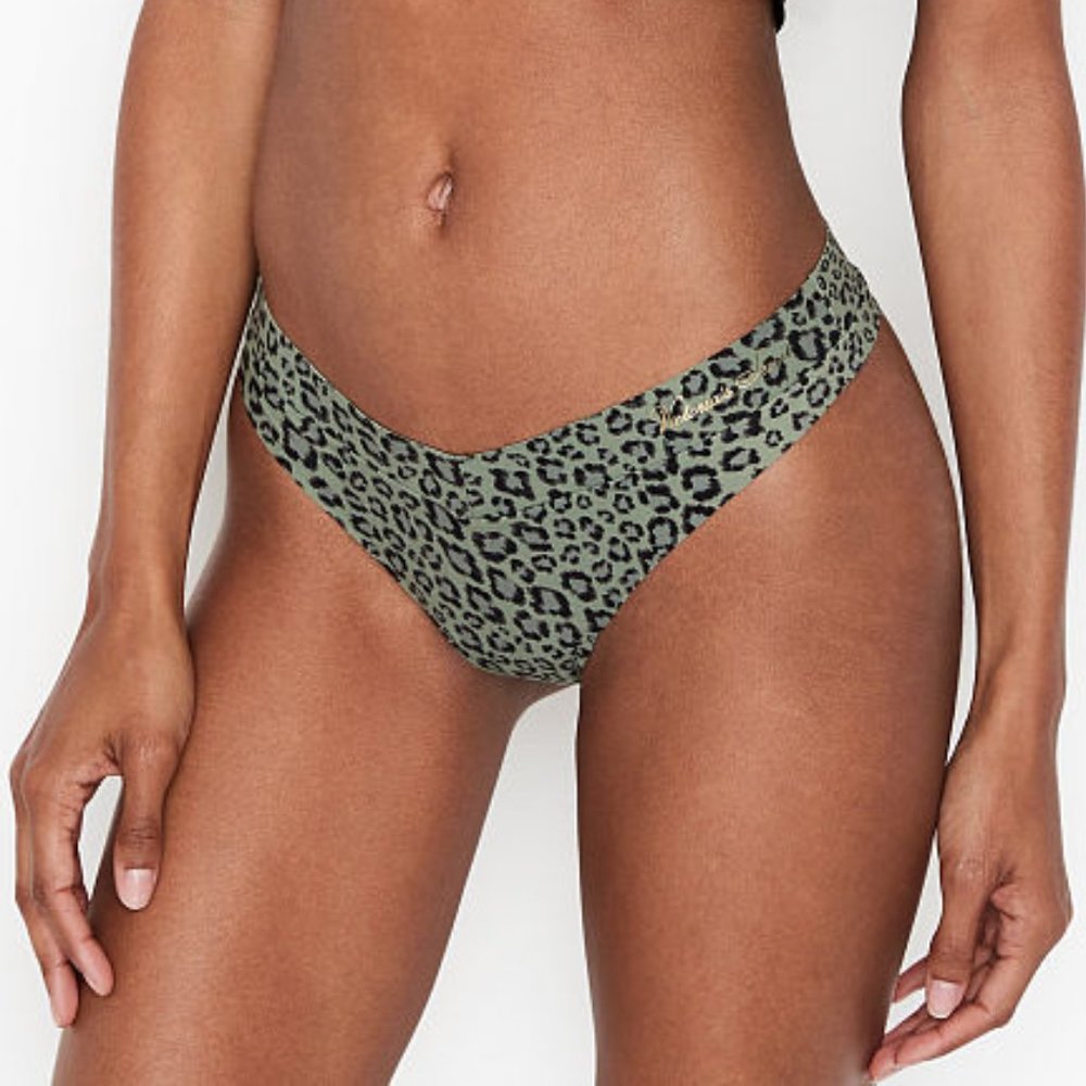 VS Thong No-Show Green Leopard Cheetah Animal Print Panty NWT